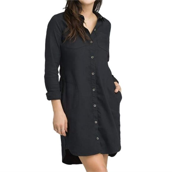 prAna Dresses & Skirts - NWOT PrAna Yarrow Organic Cotton Hemp Blend Shirt Dress (XL) in Black